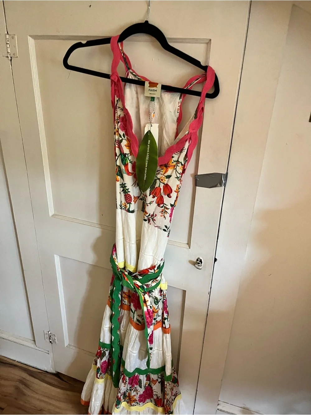 FARM Rio White Maxi Dress with Pink Straps and Multicolor Floral Print - Picture 14 of 16